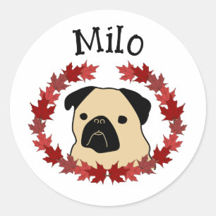 Fall-Mops mit Split-Leaf-Kranz Runder Aufkleber