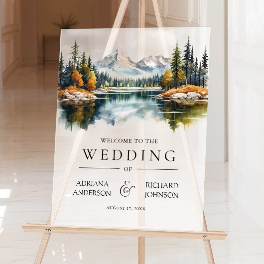 Fall Mountain Forest Lake Wedding Welcome Acrylschild