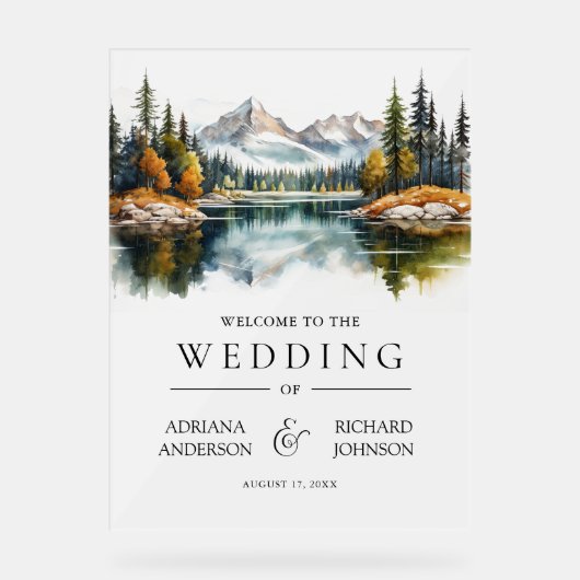 Fall Mountain Forest Lake Wedding Welcome Acrylschild (Vorderseite)