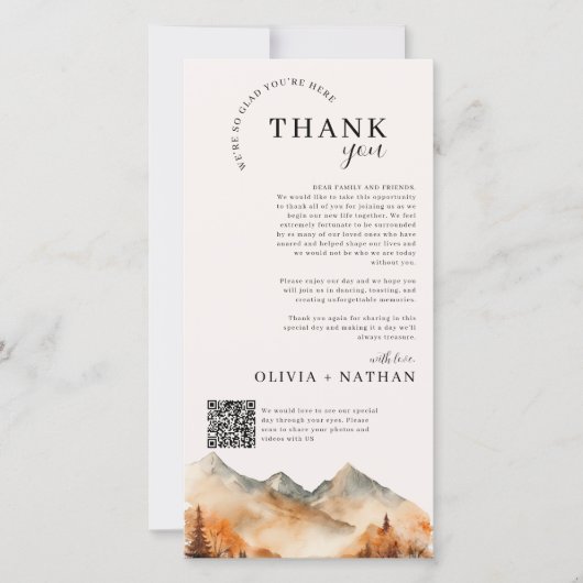 Fall Mountain Hochzeit mit QR Code Dankeskarte (Vorderseite)