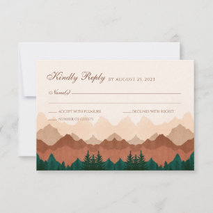 Fall Mountain Terracotta Forest Wedding RSVP Card Karte