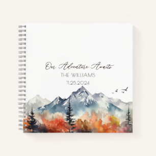 Fall Mountain Watercolor Wedding Guest Notizblock