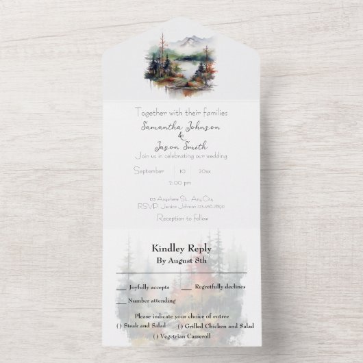 Fall Mountain Wedding All In One Einladung (Innen Boden)