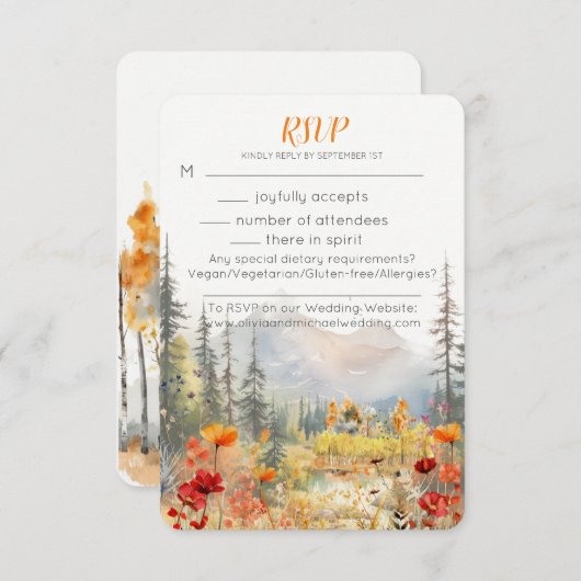 Fall Mountain Wedding RSVP Card (Vorne/Hinten)