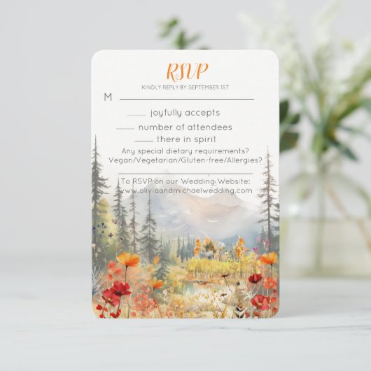 Fall Mountain Wedding RSVP Card (Stehend Vorderseite)