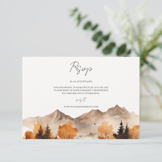 Fall Mountain Wedding Rsvp Card Karte (Stehend Vorderseite)