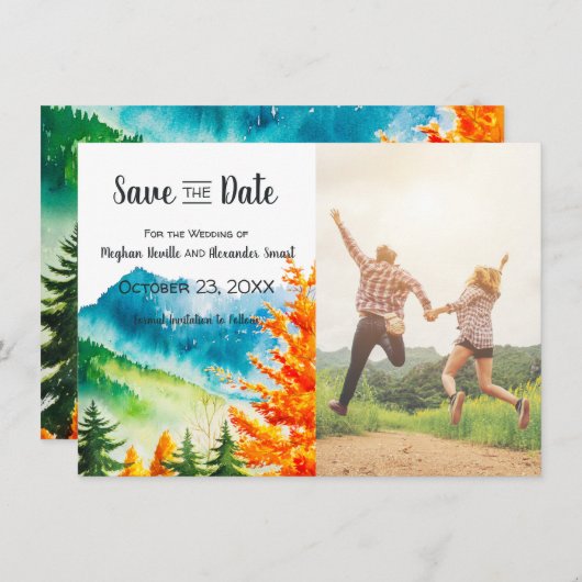 Fall Mountain Wedding Save the Date mit Foto (Vorne/Hinten)