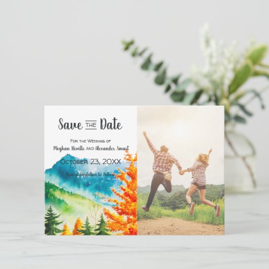 Fall Mountain Wedding Save the Date mit Foto (Stehend Vorderseite)