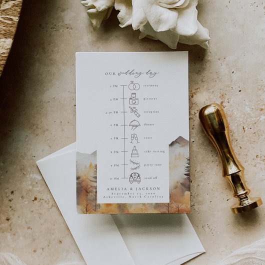 Fall Mountain Wedding Timeline Reihenfolge der Ere Begleitkarte