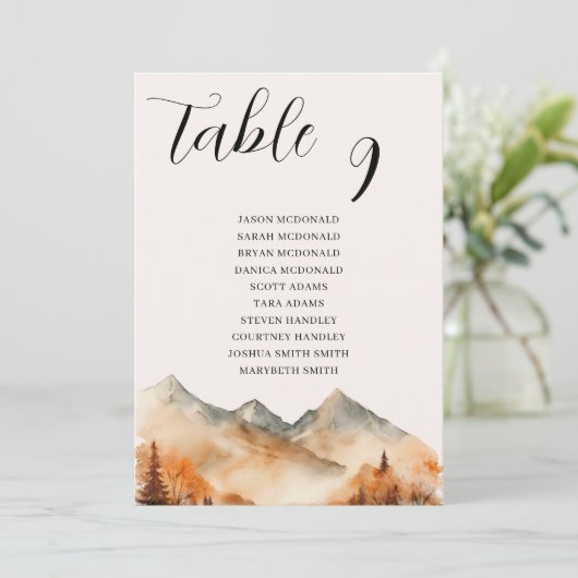 Fall Mountain Wedding Tischnummer (Stehend Vorderseite)