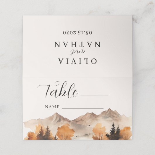 Fall Mountain Wedding Tischnummer Platzkarte (Außenseite Aufgefaltet)