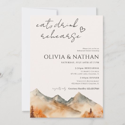 Fall Mountain Wedge Probe Dinner Einladung (Vorderseite)