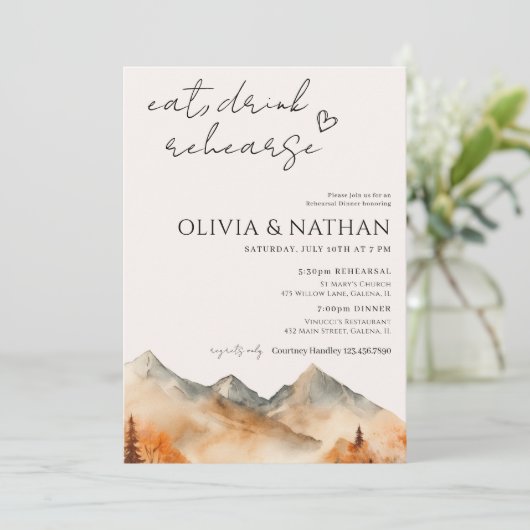 Fall Mountain Wedge Probe Dinner Einladung (Stehend Vorderseite)