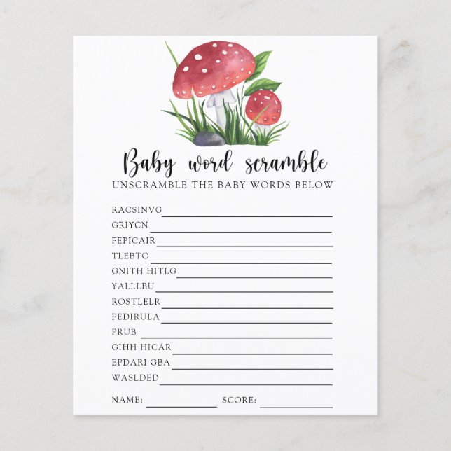 Fall Mushroom Baby Word Scramble Game (Vorderseite)