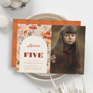 Fall Mushroom Wildblume Geburtstag Tan Foto Einladung