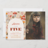 Fall Mushroom Wildflower Birthday Tan Photo Einladung (Vorderseite)