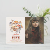 Fall Mushroom Woodland Tiere Geburtstag Foto Einladung (Stehend Vorderseite)