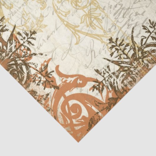 Fall Mustard Orange Ephemera Script Decoupage Art Seidenpapier (Ausschnitt)