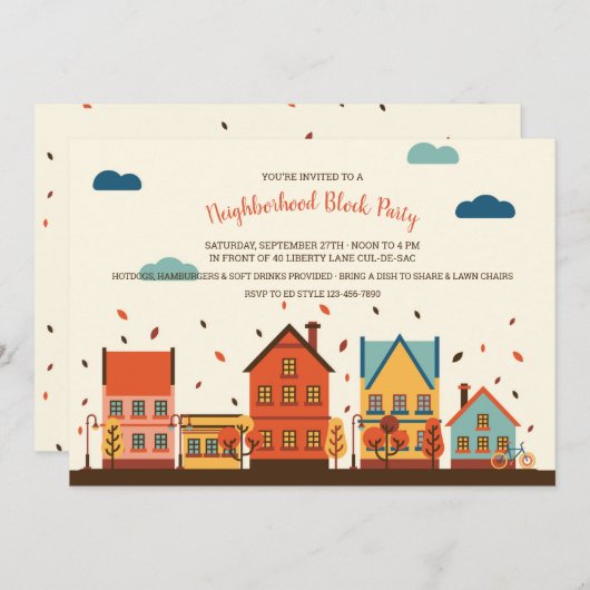 Fall-Nachbarschafts-Block-Party Einladung (Vorne/Hinten)