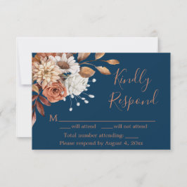 Fall Navy Blue Floral Birthday Response Card Dankeskarte