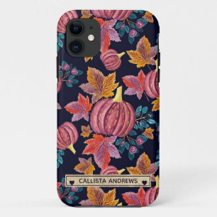 Fall Navy Pumpkin Blätter Wasserfarben Monogram Case-Mate iPhone Hülle