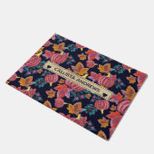 Fall Navy Pumpkin Blätter Wasserfarben Monogram Fußmatte (Schrägansicht)