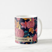 Fall Navy Pumpkin Blätter Wasserfarben Monogram Kaffeetasse (VorderseiteRechts)