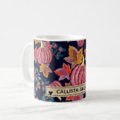 Fall Navy Pumpkin Blätter Wasserfarben Monogram Kaffeetasse (Vorderseite Links)