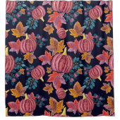 Fall Navy Pumpkin Blätter Wasserfarbmuster Duschvorhang (Vorderseite)