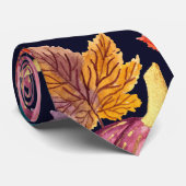 Fall Navy Pumpkin Blätter Wasserfarbmuster Krawatte (Gerollt)