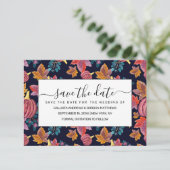Fall Navy Pumpkin Blätter Wasserfarbmuster Save The Date (Stehend Vorderseite)