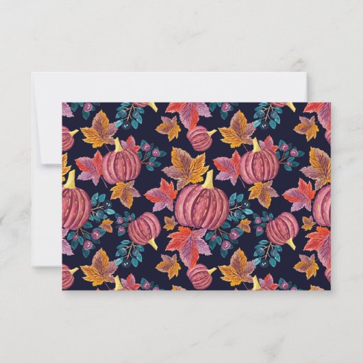 Fall Navy Pumpkin Blätter Wasserfarbmuster Save The Date (Rückseite)