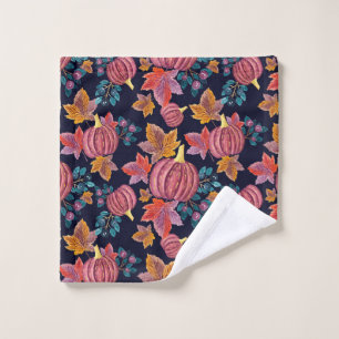 Fall Navy Pumpkin Blätter Wasserfarbmuster Waschlappen