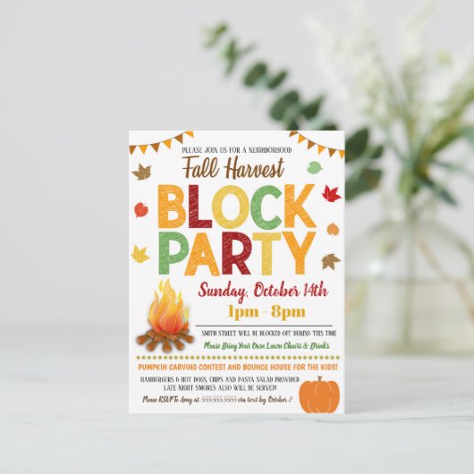 Fall Neighbhood Block Party laden Postkarte (Stehend Vorderseite)