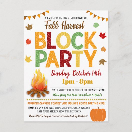 Fall Neighbhood Block Party laden Postkarte (Vorderseite)