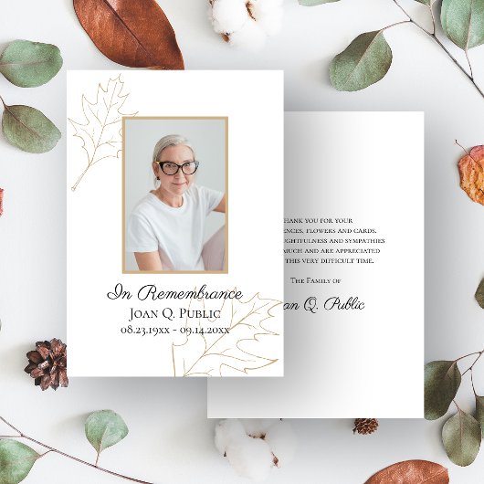 Fall Oak Blätter Beerdigung Weck Memorial Beileid Dankeskarte