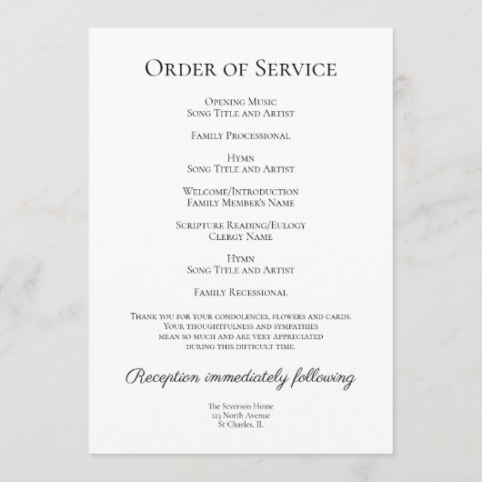 Fall Oak Blätter Beerdigungsdienst Programm (Rückseite)