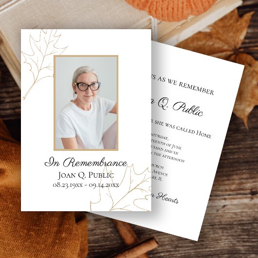 Fall Oak Blätter Gedenkfeier zum Tode Einladung