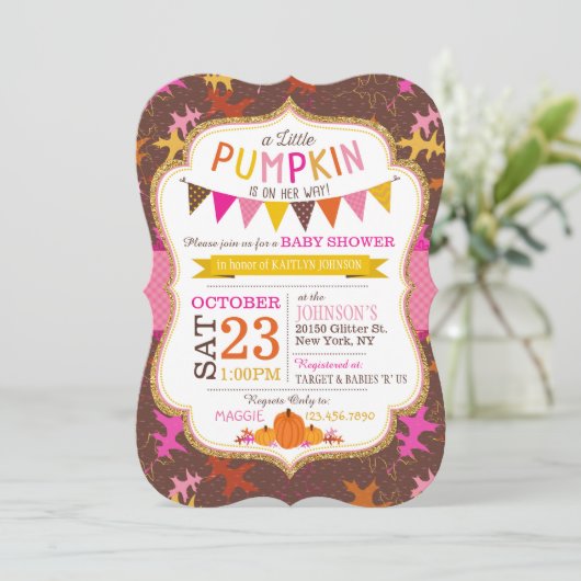 Fall Oak Blätter und Pumpkins Kinderdusche laden e Einladung (Stehend Vorderseite)
