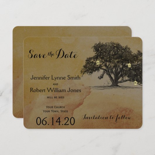 Fall Oak Tree Lantern Hochzeit Speichern Sie das D Save The Date (Vorne/Hinten)