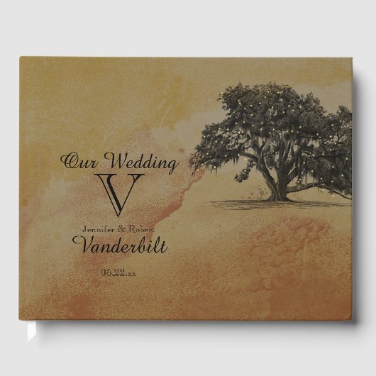 Fall Oak Tree String Lights Wedding Guest Book Gästebuch (Vorderseite)