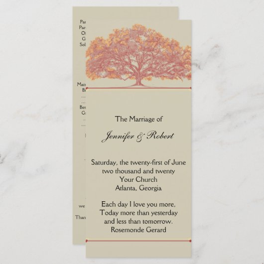 Fall Oak Tree Wedding Program Programm (Vorne/Hinten)