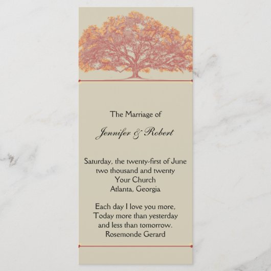 Fall Oak Tree Wedding Program Programm (Vorderseite)