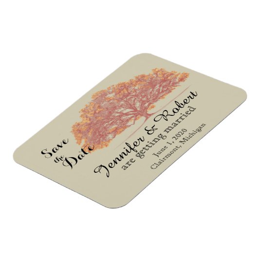 Fall Oak Tree Wedding Save the Date Magnet (Linke Seite)