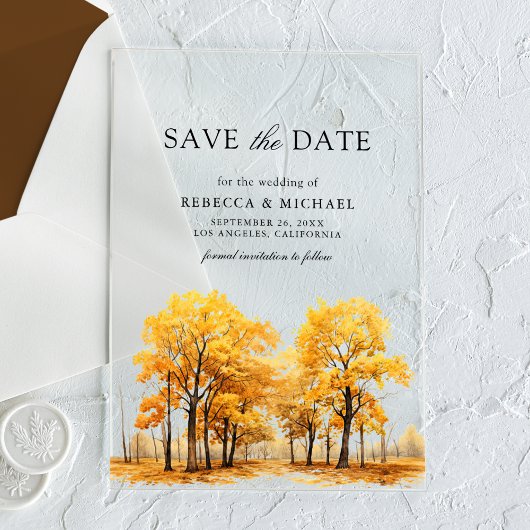 Fall Oak Trees Wedding Save the Date Acryleinladungen