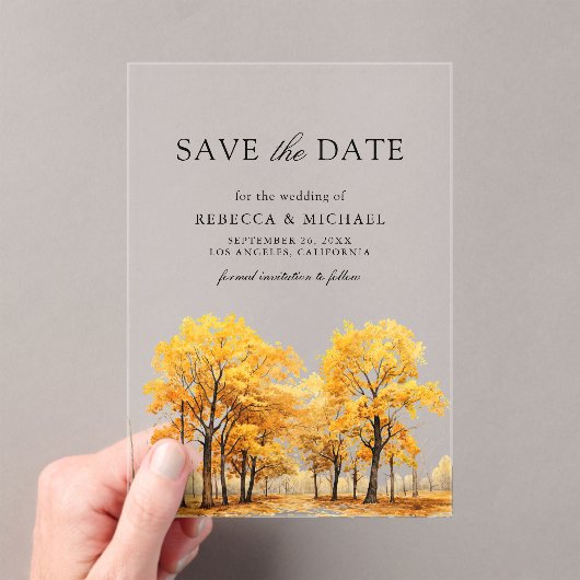 Fall Oak Trees Wedding Save the Date Acryleinladungen (Insitu (Handheld))