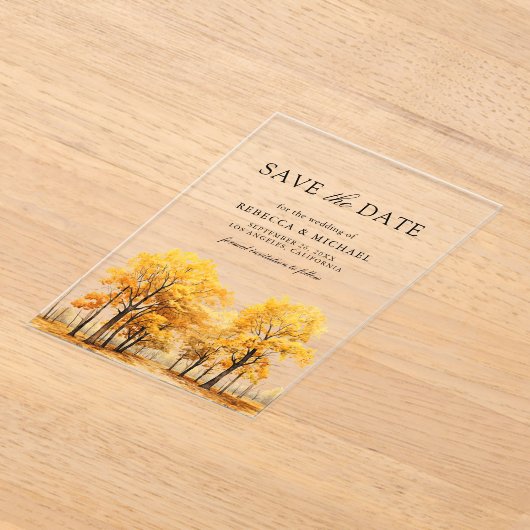 Fall Oak Trees Wedding Save the Date Acryleinladungen (Ablage )