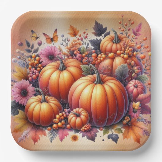 Fall- oder Erntedank-Thema Entsorgung Pappteller (Vorderseite)