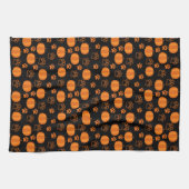 Fall Orange and Black Pumpkins and Paws Halloween  Geschirrtuch (Horizontal)