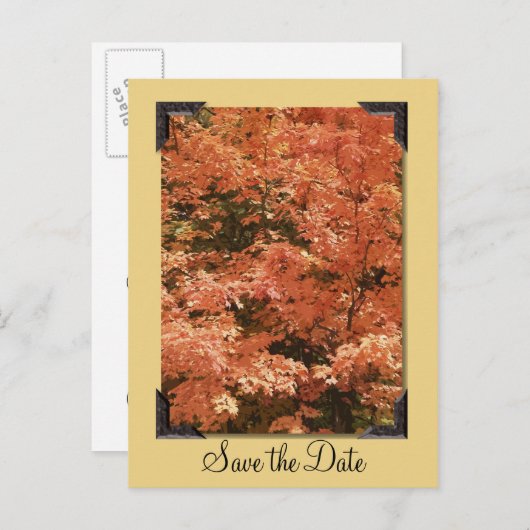 Fall Orange Blätter Hochzeitssache Datum speichern Ankündigungspostkarte (Vorne/Hinten)